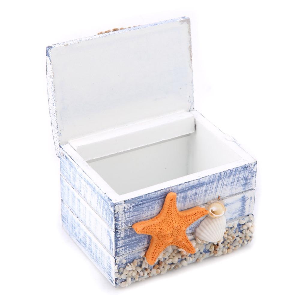 Portable Wooden Jewelry Box Ocean Themed Wooden Trinket Box Wooden Storage Box Beach Home Decor