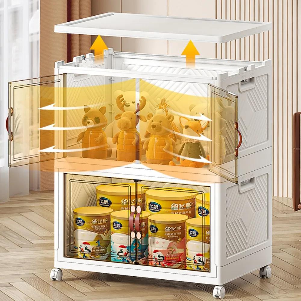 Folding Wardrobe Containers with Wheels Elevated Design Save Space Bedroom Storage Box High-capacity Plastic Kitchen Cabinets