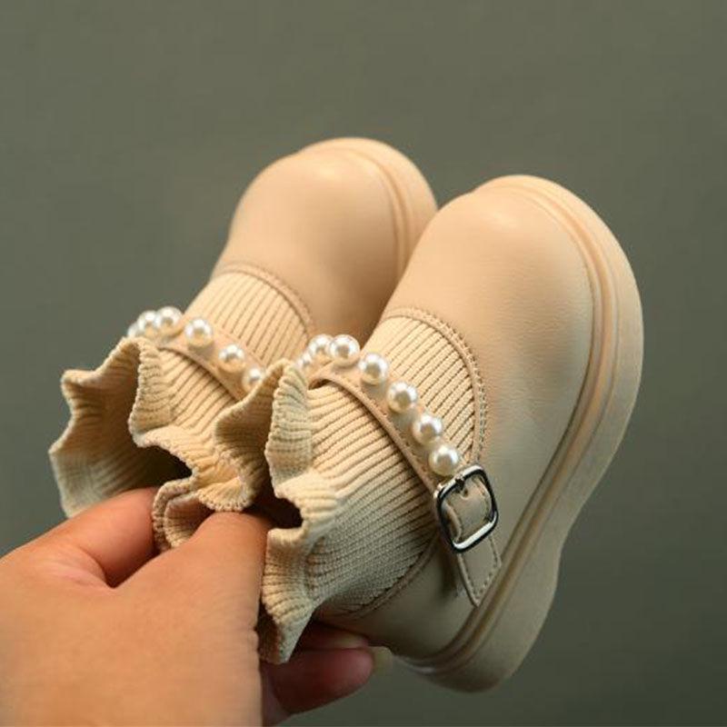 Girls' Soft-Soled Martin Boots, Leather Princess Shoes, Baby & Toddler Spring/Autumn Shoes, Ages 1-3.
