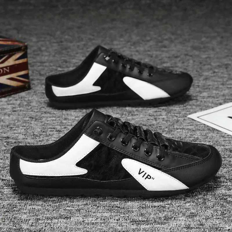 Мужские полутапочки, летняя дышащая повседневная обувь на плоской подошве, мужские мокасины с мягкой подошвой, модная удобная обувь для вождения