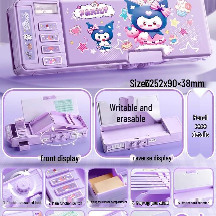 High-Tech Multifunctional Double-Sided Pencil Case with Password Lock for Girls & Boys
