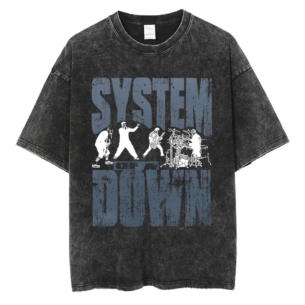 Washed Vintage System of A Down Tshirt Men Women Cotton Quality Short Sleeve Tees Male Rock Music Band Cartoon Graphic T Shirts