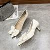 Pointed High Heels Spring and Summer New Mid-heel Light Mouth Stiletto Black Bow Single Shoes Women