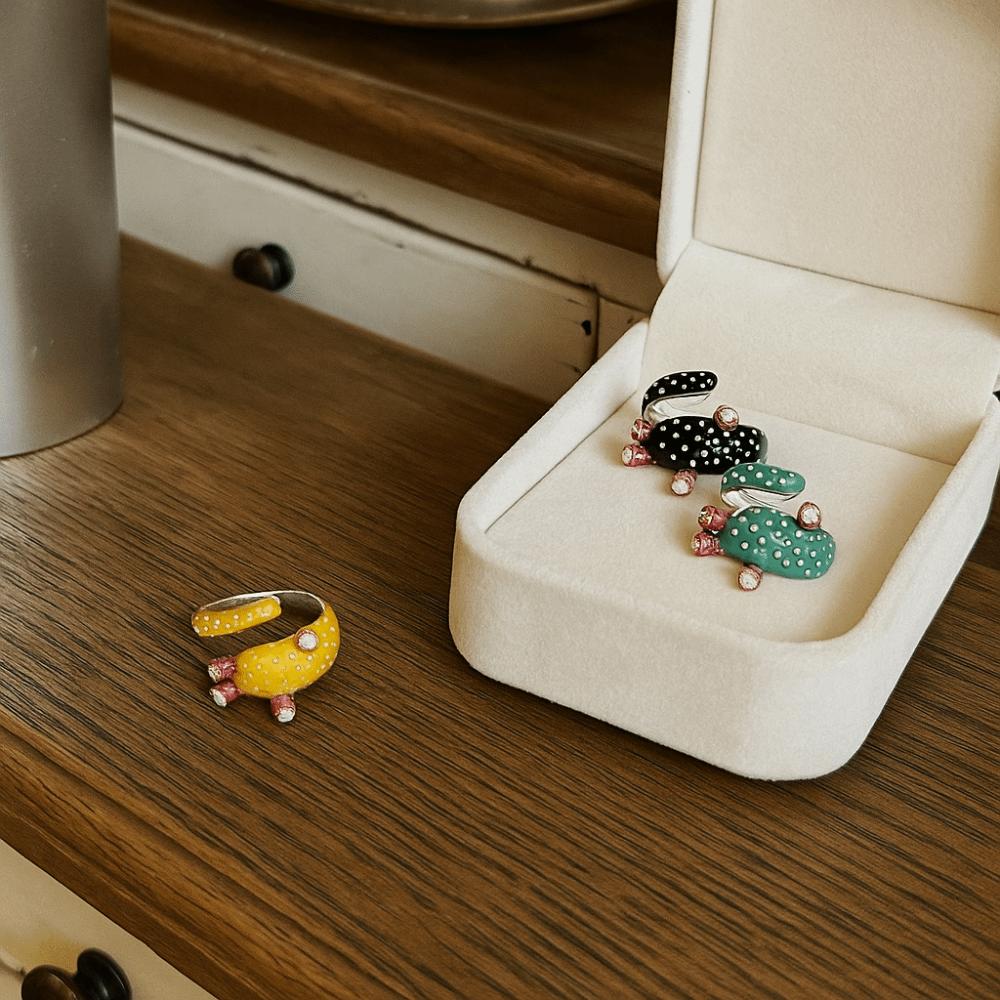 Капающее масло Кактус Капающее масло Кольцо Корейский стиль Эмалевое кольцо Винтажное кольцо с росписью Украшение