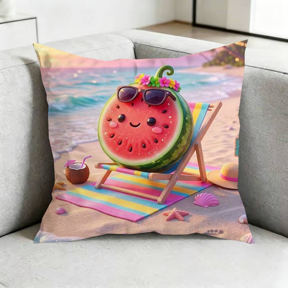 Hello Summer Beach Square DoubleSided printed Pillow Case Bedroom Bedside Pillow Sofa Cushion Cover Gift
