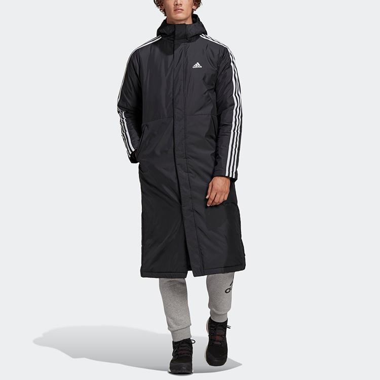 adidas Длинное утепленное пальто с боковым разрезом и принтом логотипа Мужская верхняя одежда черного цвета GF0000