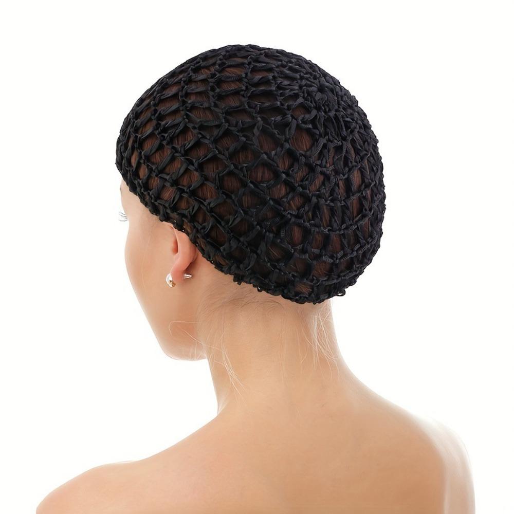 Adjustable Strap Mesh Hair Net Turban Hat Crochet Hair Snood Fashion Black Wig Caps Women