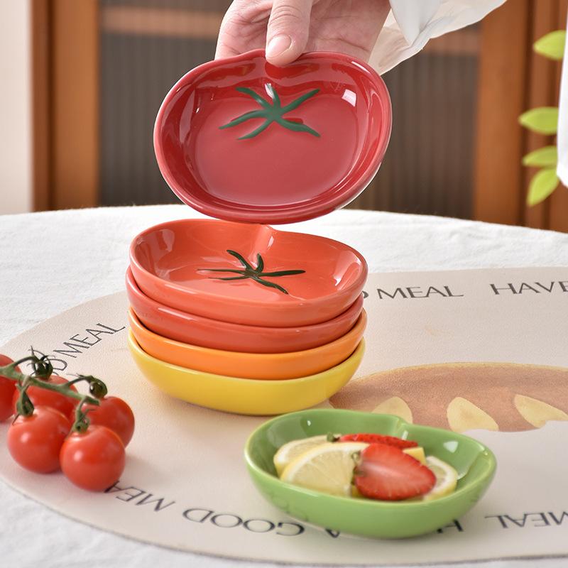 Милые Керамические Тарелочки для Соуса в Форме Помидора, Тарелки для Приправ, Тарелочки для Закусок со Специями, Миска для Фруктов и Суши, Кухонные Аксессуары