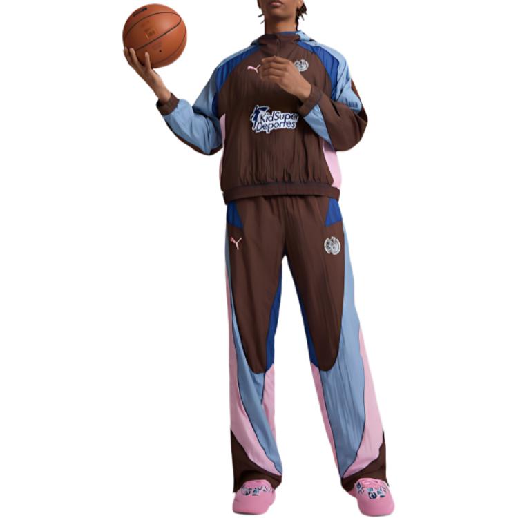 Puma X Kidsuper Коллаборация SS24 Удобная Модная Дышащая Цветная Блочная Средняя Посадка Прямые Повседневные Брюки Мужские Брюки Коричневый 627855-01