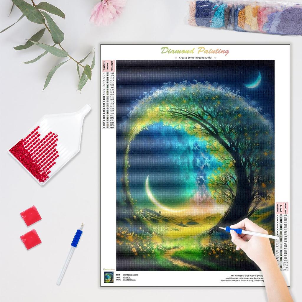 5D Diamond Painting Tree Landscape Handicraft Moon Mosaic Embroidery Art Rhinestone Home Decor 30x40cm/12x16inch