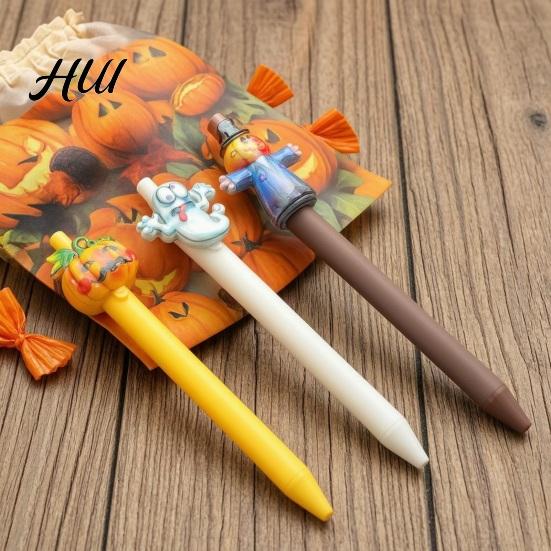 Retro Color Matte Gel Pens Halloween Ballpoint Pen, Cute Ghost Skull Pumpkin Retractable Ink Comfortable Non-slip Grip 0.5mm Fine Point Writing