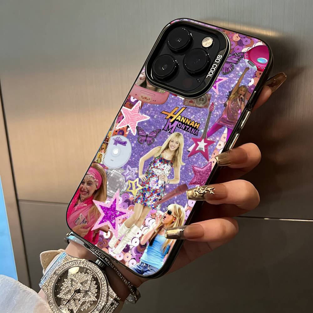 H-Hannah-M- Montana For iPhone 17 16 15 14 13 12 11 Pro Max XS 17 Air Silicone Colored Silver Bumper Cover