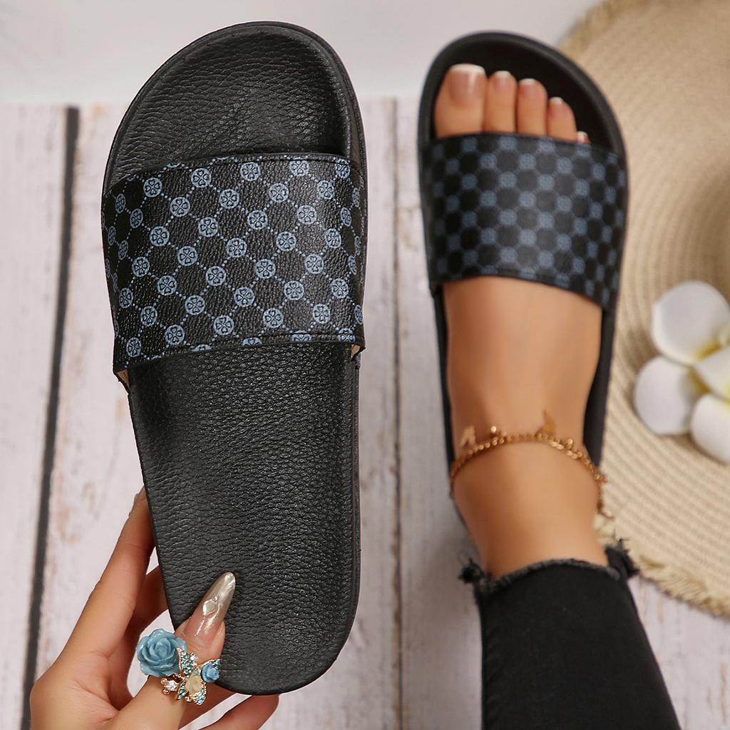 Fashion 2025 New Women's Oversized Printed Flip-flops Denim Open-toe Beach Sandals