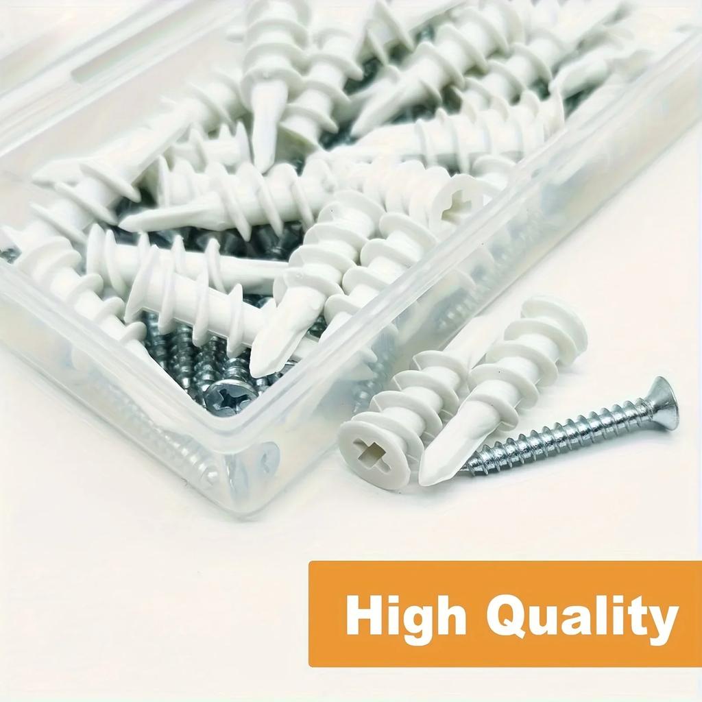 33 Sets of Self Drilling Drywall Anchor Rods and Screws, Threaded Plastic Anchor Rods+# 8 X 1-1/8 Inch Screws