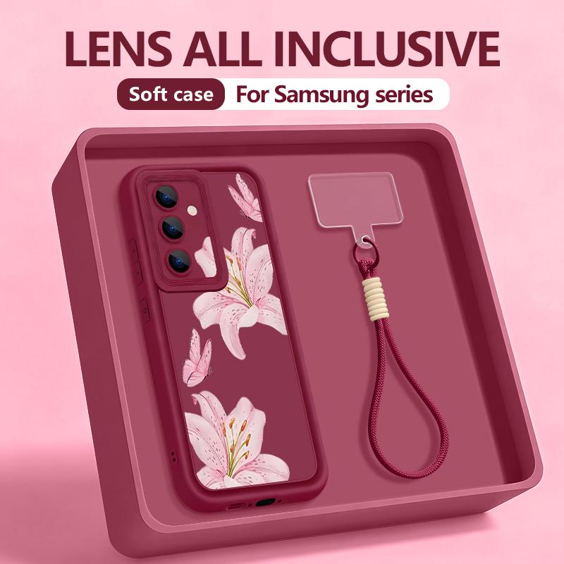 Чехол-ремешок на запястье для Samsung Galaxy S26 S24 S25 Ultra S23 S25 FE A57 A17 A37 A56 A16 A55 A54 A15 A25 A54 с принтом лотоса, ТПУ чехол