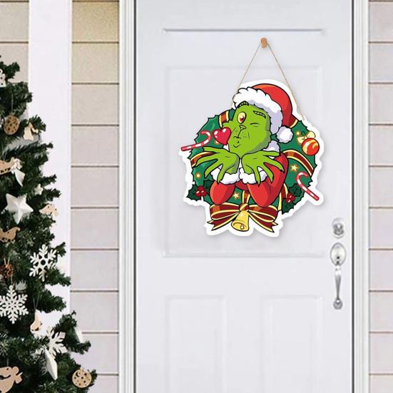 Christmas Green Elf Door Sign Merry Christmas Wooden Door Hanger Front Door Wall