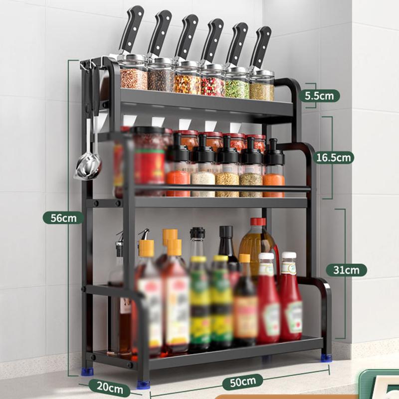 2/3Layer Kitchen Storage Shelf Stainless Steel Seasoning Jar Spice Storage Rack Chopsticks Knife Shelf Bar Organizer Accessories