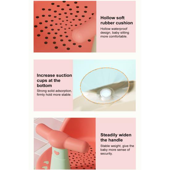 Baby Bath Chair Ergonomic Backrest Armrests Drainage Net Non-Slip Baby Shower Seat