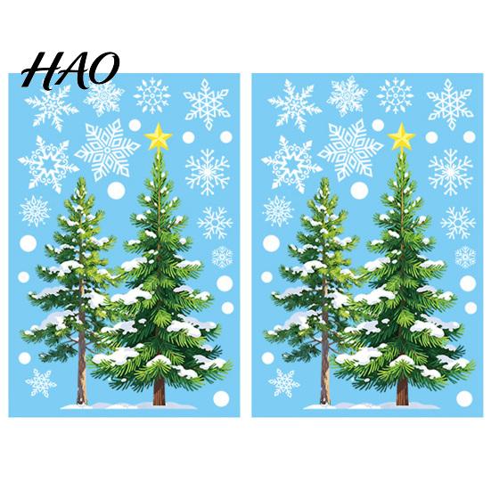 Winter Window Decoration 2Pcs Christmas Snowflake Clings, Green Pine Tree Static Glass Reusable Adhesive Stickers, Snow Dots Xmas Decals for Home Shop