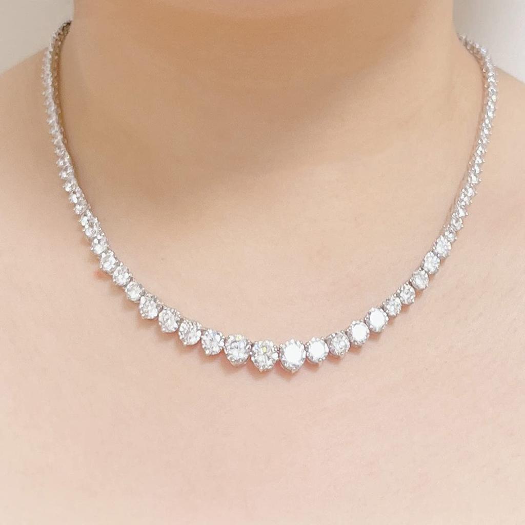 Теннисная цепочка с фианитами Fancy Cut, покрытие платиной, ожерелье на ключицы, свадебные украшения, классическое серебро [LAVINA], женское