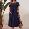 Женское повседневное платье, платье макси с круглым вырезом, короткими рукавами и карманом, свободное летнее платье для офиса, повседневная пляжная вечеринка