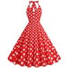 1950s Vintage Polka Dot Halter Backless Swing Dress with Hepburn Collar