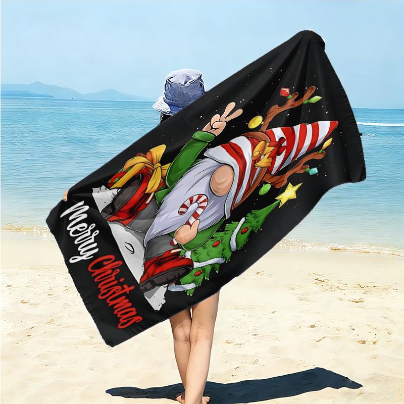 1Pc Christmas Gnome Celebration Beach Towel Microfiber Beach Towel Thin Absorbent For Beach Swimming Yoga Bath Sports