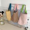 Large Capacity Stripe Canvas Bag Pleated Shoulder Strap Cloth Shoulder Bag Cute Tote Bag  Women