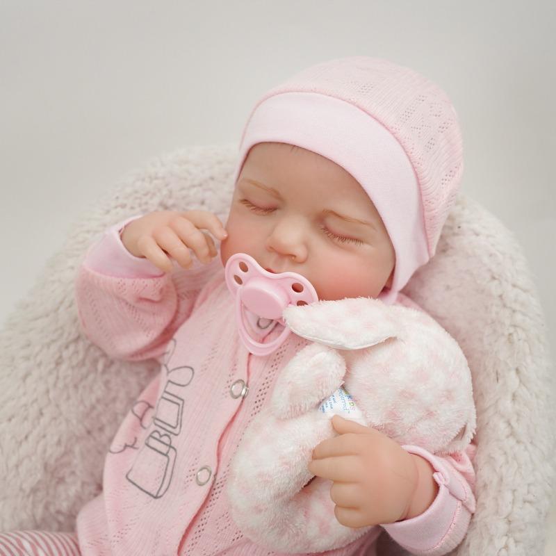 17 Inch Reborn Dolls LouLou with Closed Eyes Soft Touch Cloth Body Realistic Newborn Babies Doll Hand Draw Hair Rebirth Dolls for Kids Birthday Gift