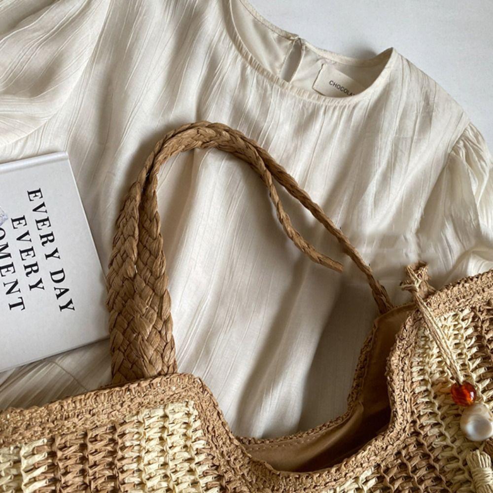 Beach Straw Crochet Bag Summer Women's Handbags Fashion Striped Shoulder Bag Travel