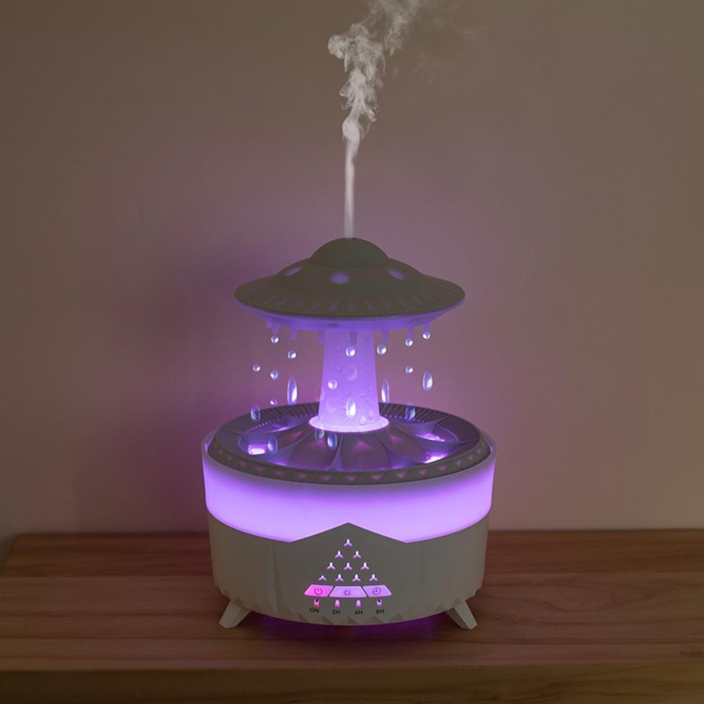 UFO Rotating Raindrop Humidifier Colourful LED Night Light Desktop Mute Spray Aromatherapy Machine Home Air Humidifier Diffuser