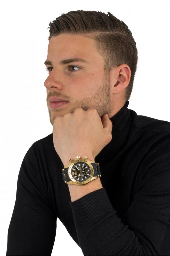 Часы Sea Spider Quartz 50 мм Корпус Золотой Черный Нержавеющая сталь Полиуретановый ремешок Черный циферблат 140 [Invicta] Мужские [Товар]