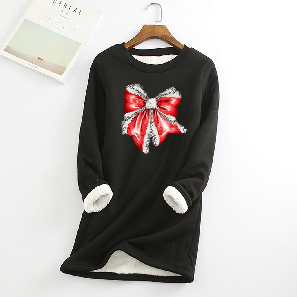 Women's Round Neck Print Thickened Plush Cashmere Warm Long Top