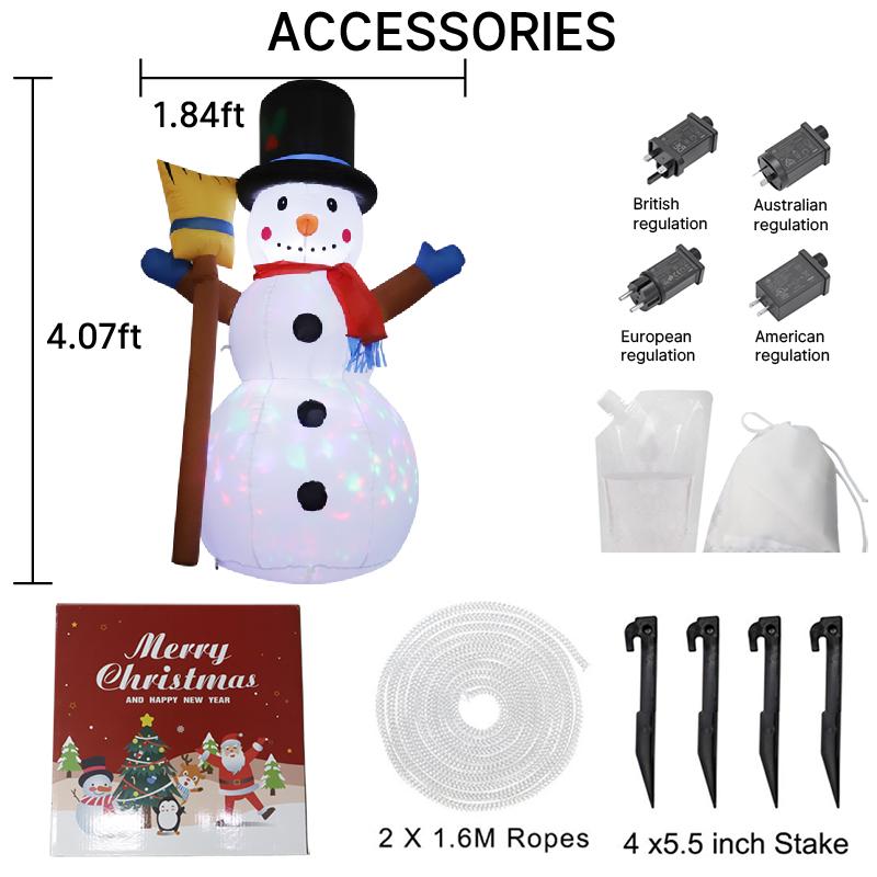 3.9FT Xmas Inflatable Yard Decor LED Snowman Broom Christmas Outdoor Home Decoration Ornament Festive Toy Gift Supplies Decor