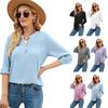 Women's Autumn and Winter Fashion Solid Color Chiffon Shirt Loose Relaxed V-neck Pullover Long Sleeve Top Shirt