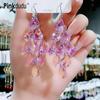 Fashion New Super Flash Purple Square Crystal Long String Drop Earrings Bright Red Earring for Women Jewelry PD1004