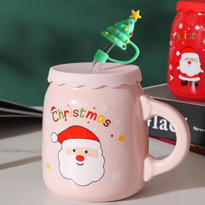 Christmas Straw Covers Cute Silicone Straw Plug Tips Cover Reusable Dust-Proof Reusable Straw Cover Cap Decoration Festival Gift