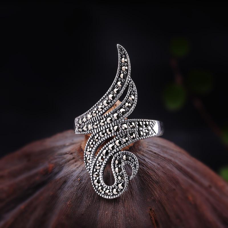 Женские украшения ручной работы из тайского серебра S925: Кольцо с марказитом