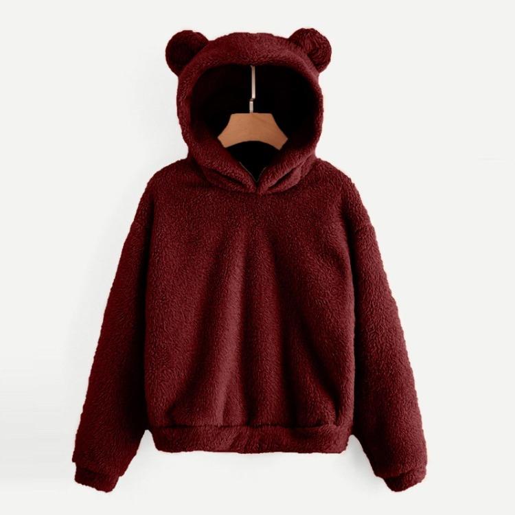 Women's Cute Bear Ears Plush Long Sleeve Hooded Sweatshirt Pullover Hoodies