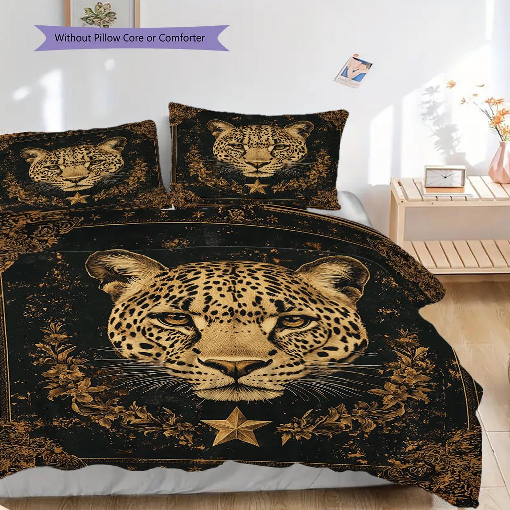 Постельное белье с леопардовым принтом Комплект одеял Покрывало Наволочка Домашний Декор Подарок на День Рождения (1 пододеяльник + 2 наволочки, без наполнителя)