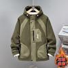 Men's Fleece Hooded Jacket with Zip and Snap Closure Large Size