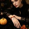 Decorative Ghost Pendant Bracelet Halloween Beaded for Women, Orange Black Beads Stretch Stretchable Charm with Charm, Stackable Holiday Accessory
