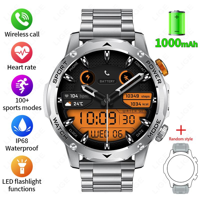 Умные часы 1000 мАч, 1,7-дюймовый экран, Bluetooth-звонки, голосовой помощник, спортивные и фитнес-функции, IP68 водонепроницаемые, умные часы для мужчин