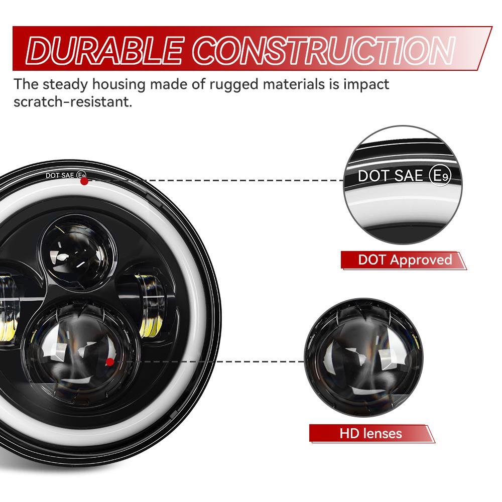 7inch LED Motorcycle Headlight Universal 7.5" Round Head Light For Cafe Racer Bobber Honda