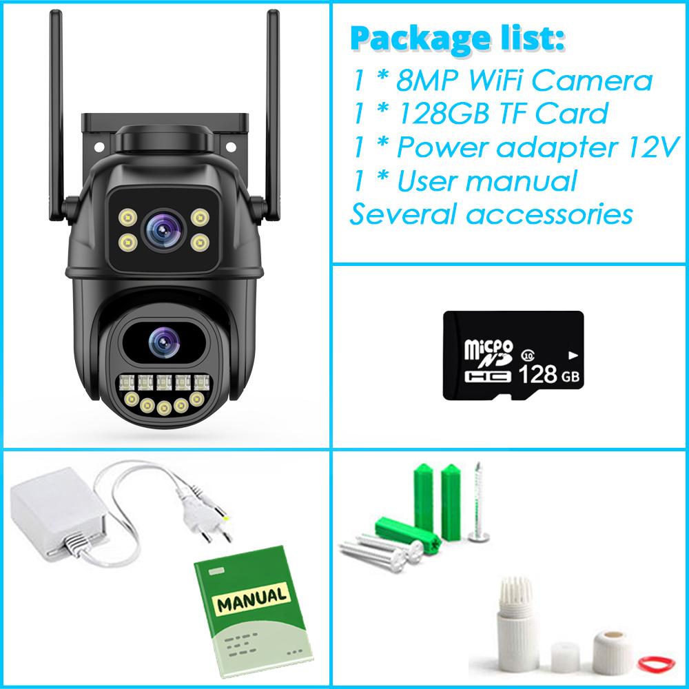 ICSEE 8MP 4K Двойная линза WIFI Камера видеонаблюдения Умный дом PTZ 360 Беспроводная Наружная HD Видео Безопасность IP-камеры CCTV Водонепроницаемая