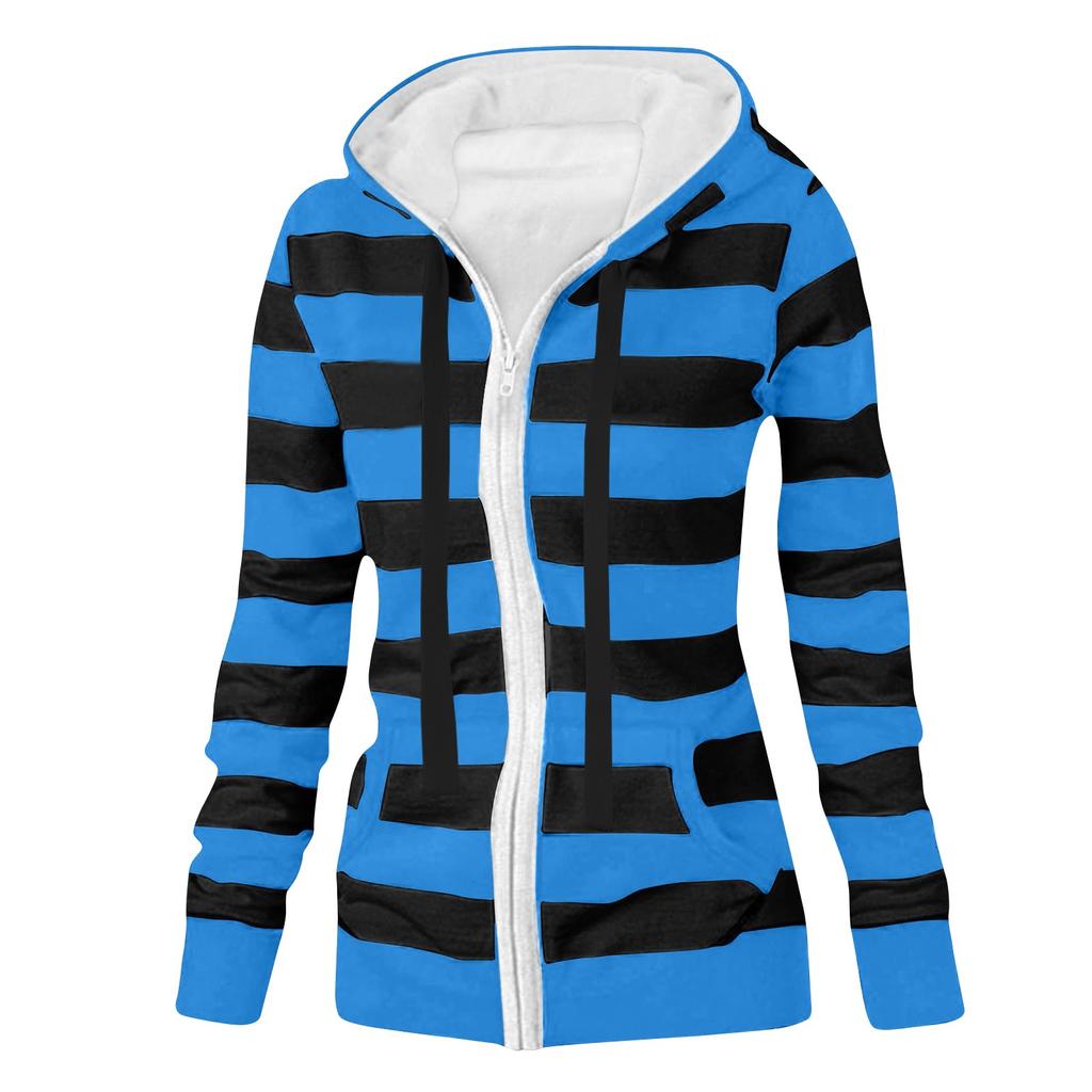 Женская куртка-свитер в полоску с длинным рукавом, свободная спортивная куртка с капюшоном