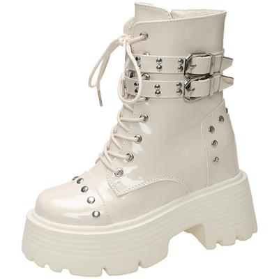 Модные панк-сапоги на шнуровке, женские, из искусственной кожи, высокие мотоциклетные ботинки на платформе, женские, на молнии, на толстом каблуке, готические туфли