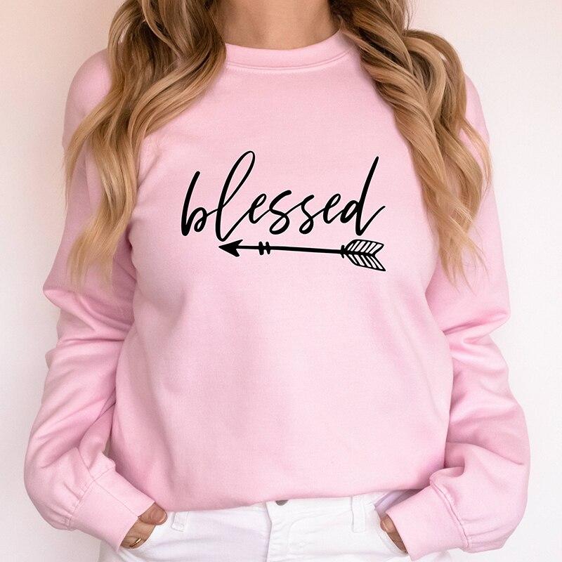 Женские толстовки с длинными рукавами Blessed Love Arrows, повседневная свободная уличная одежда, толстовки с круглым вырезом, вдохновляющая женская одежда, топы