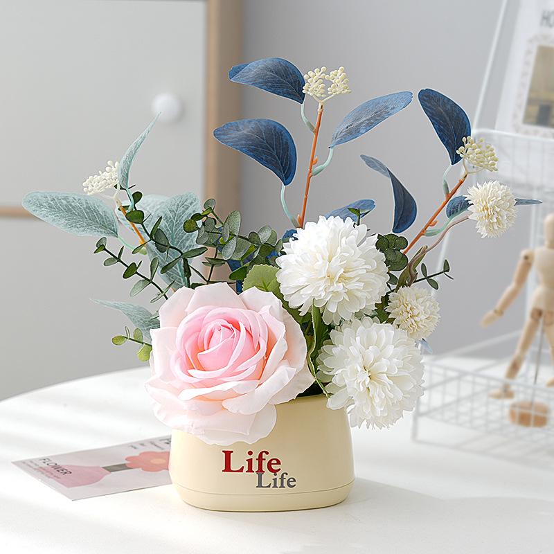 Living Room Decor: Artificial Sunflower and Green Plant Arrangements, Small Potted Plants, and Plastic Bouquets