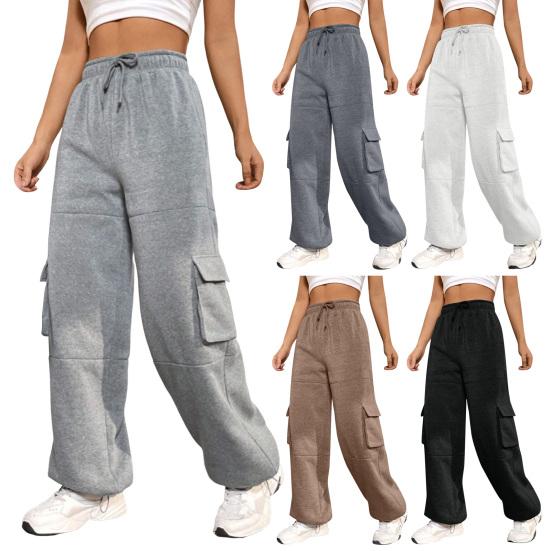 Брюки карго эластичные с высокой талией регулируемым шнурком длинные